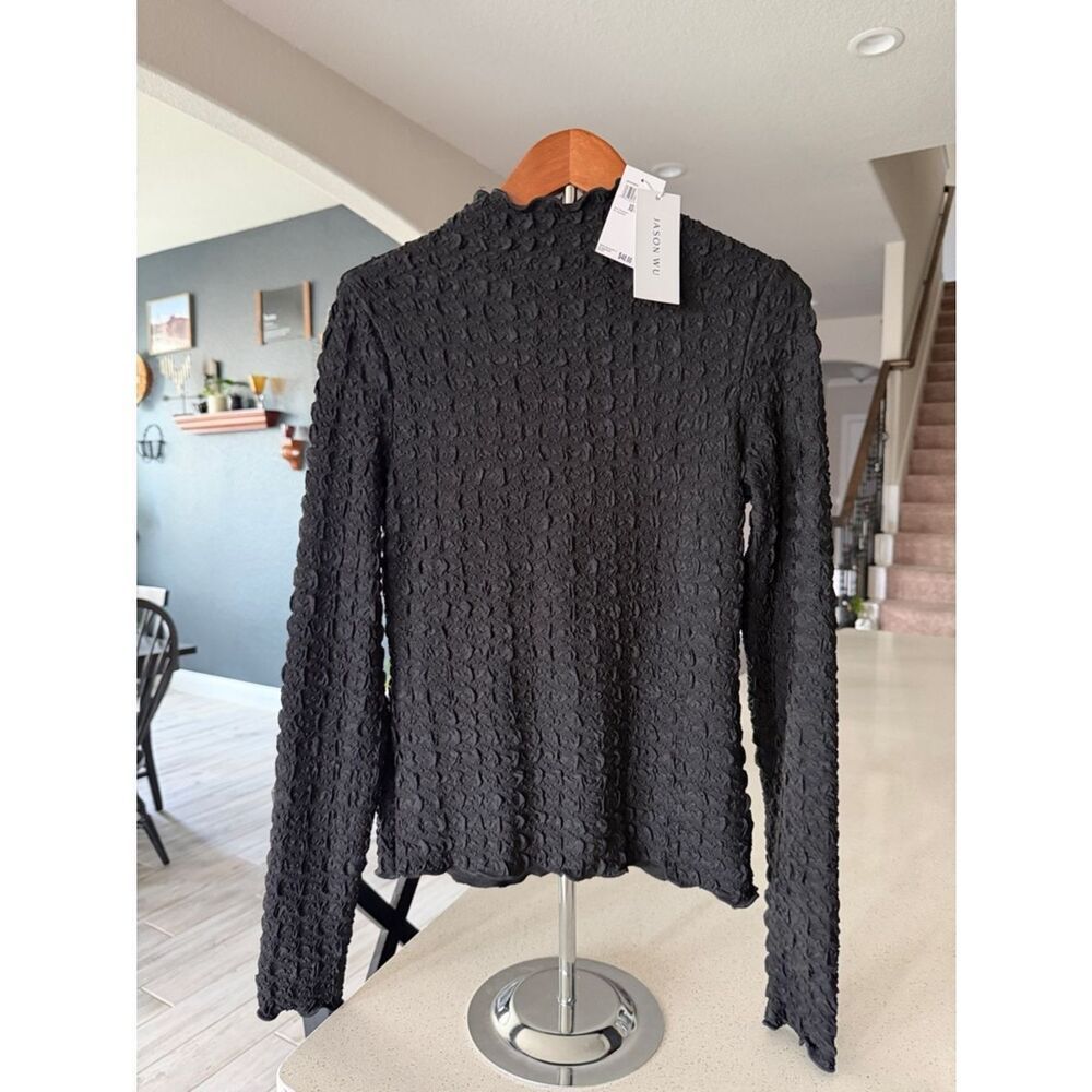 NWT Jason Wu Black Mock Neck Top Long Sleeve XS Retro Goth Classic